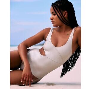 New Free People Solid & Striped The Reese One-Piece Swimsuit $188 SMALL Silver